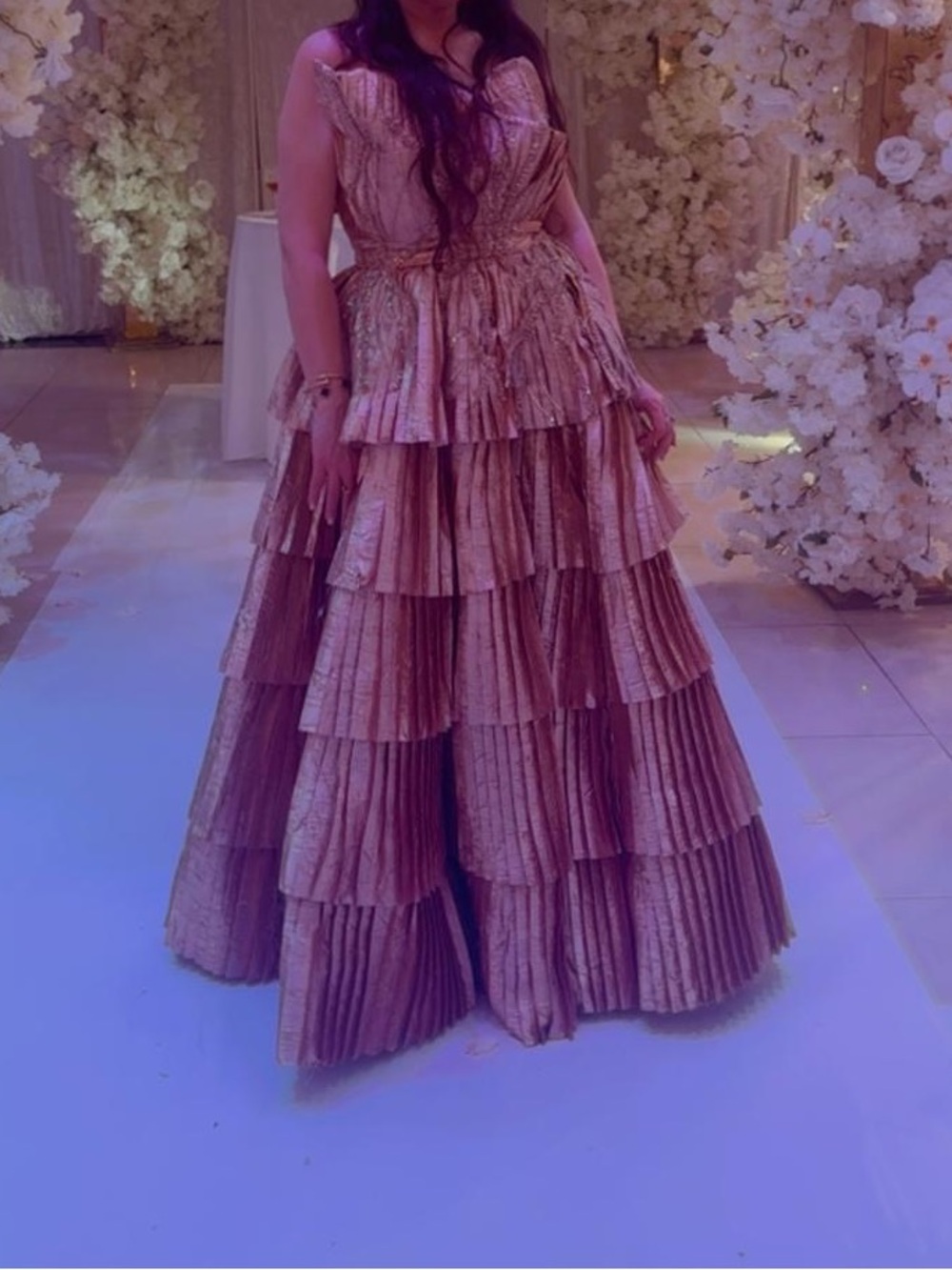 Tiered Metallic Pink Evening Gown - Women's Dress original from turkey